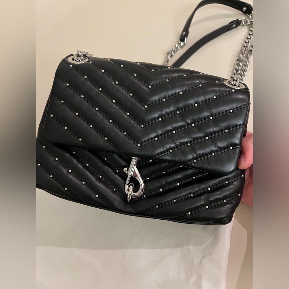 Rebecca Minkoff Black Quilted Leather Shoulder Bag silver studded bag